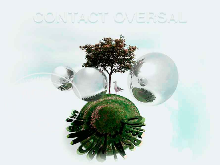 Contact us floating orbs and planet graphic